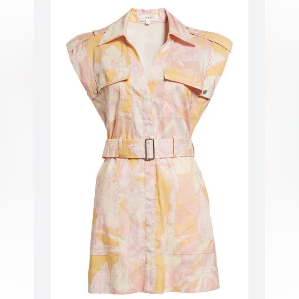 NWT A.L.C. Ava II Belted Shirt Dress Size 0 | Linen Resort Vacation Mini